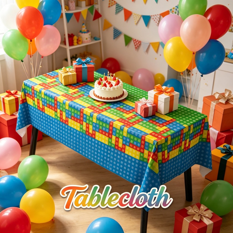 Gaming Accessories For Room - ビルディングブロックブリックスタイルのテーブルクロススタイリッシュな漫画のキャラクター誕生日パーティーゲーマー装飾使い捨てテーブルカバーギフトサプライキット